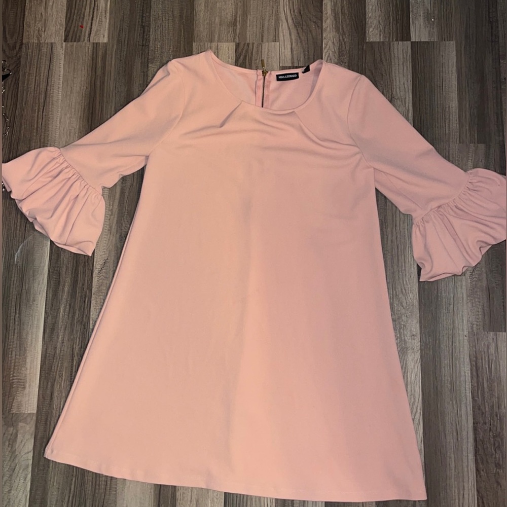 Nina Leonard Pink Ruffle Sleeve dress